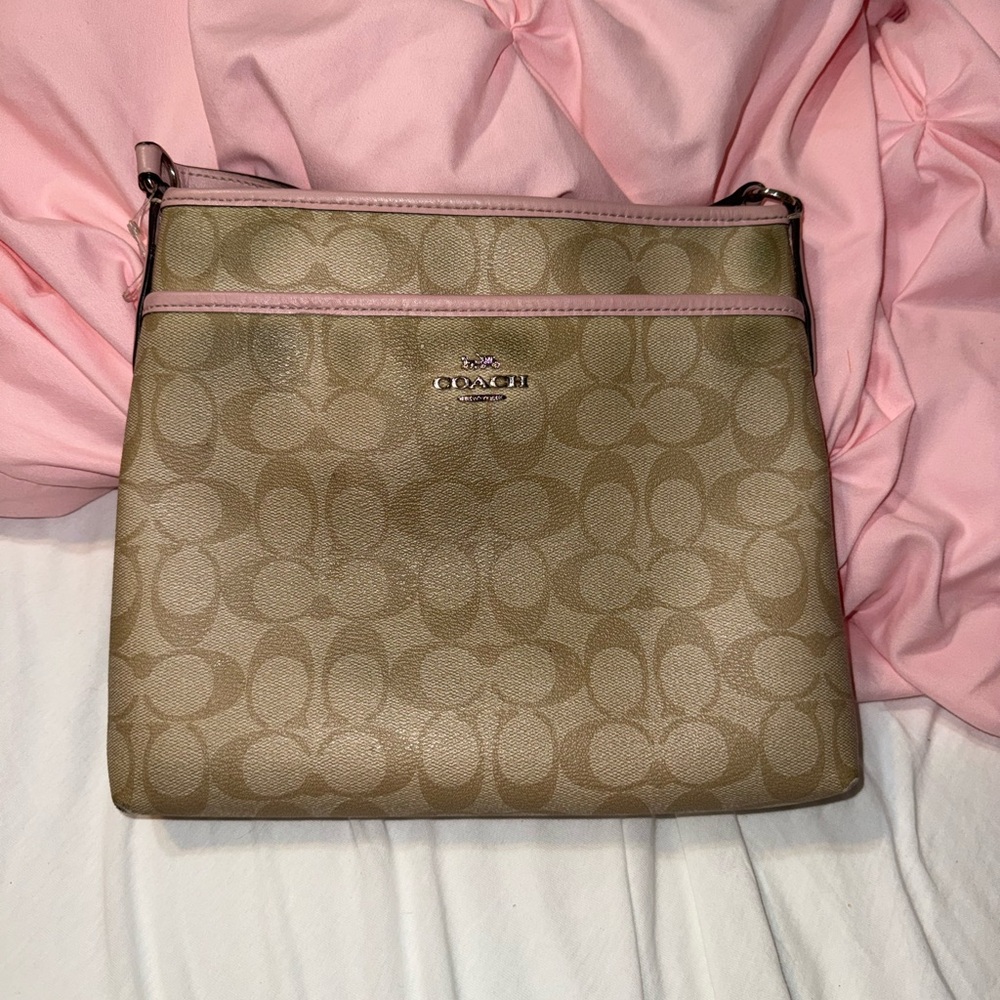 Coach Signature Tan and Pink Crossbody Bag